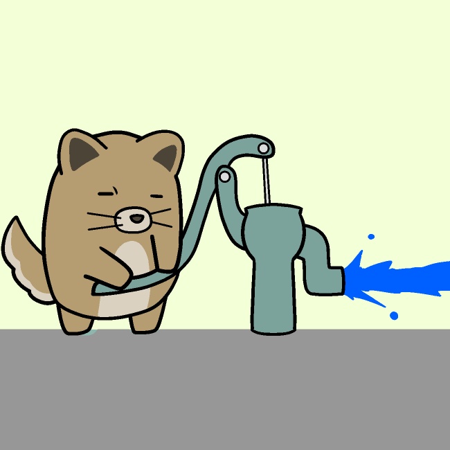 井戸水ポンプ犬GIFアニメ