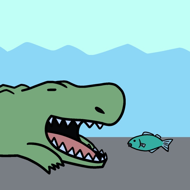 魚に無反応ワニGIFアニメ