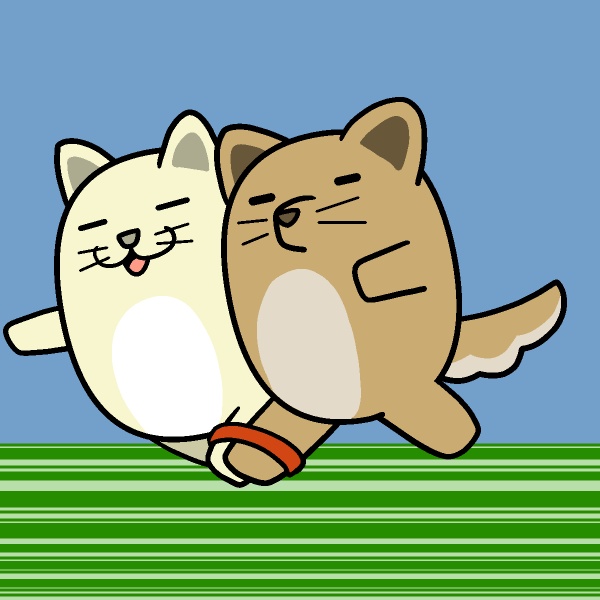 二人三脚イヌ・ネコGIFアニメ