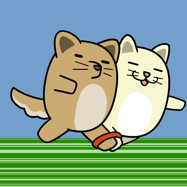 二人三脚イヌ・ネコGIFアニメ