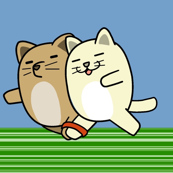 二人三脚ネコ・イヌGIFアニメ
