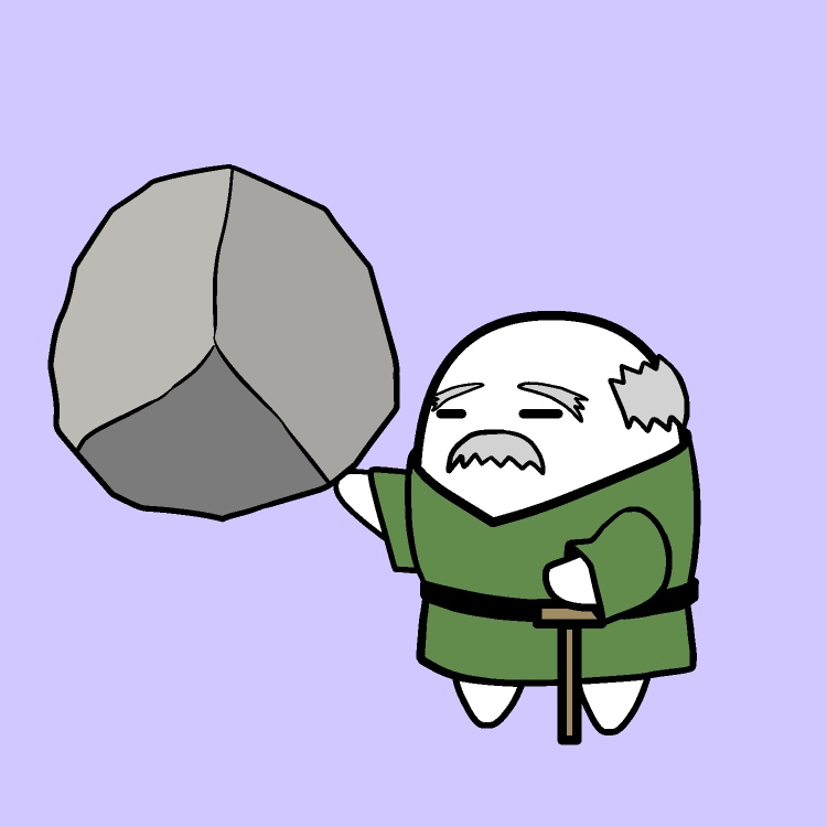 飛来石片手止め超強爺GIFアニメ