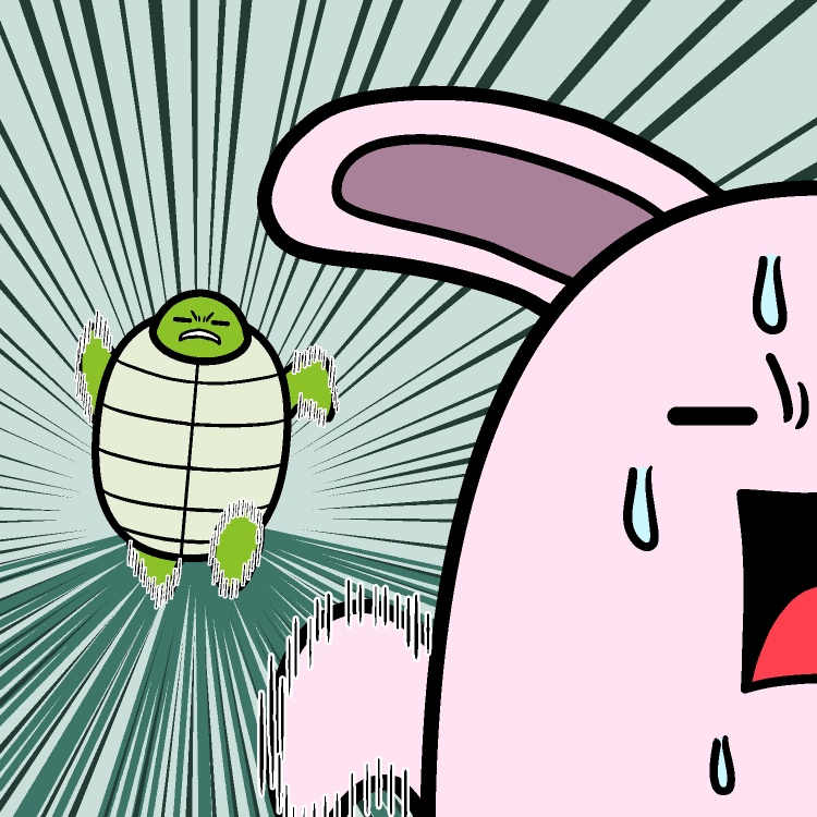 カメの猛追から逃げウサギGIFアニメ