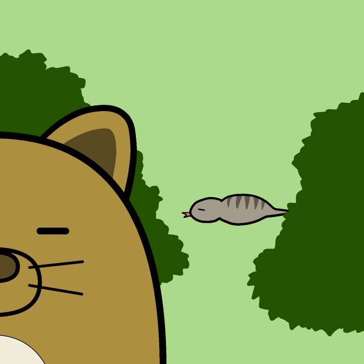 ツチノコ見逃す犬GIFアニメ