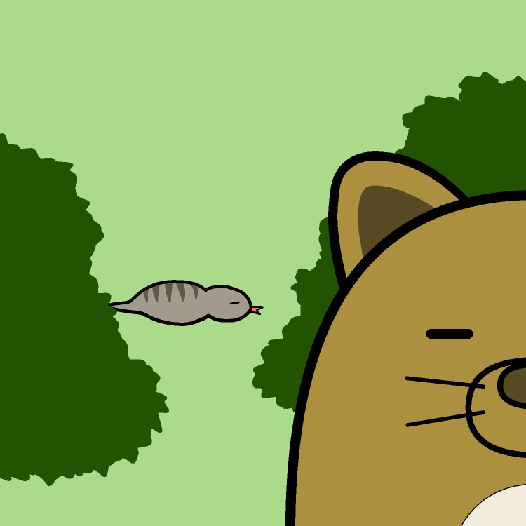 ツチノコ見逃す犬GIFアニメ