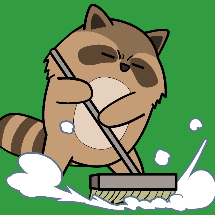 デッキブラシ掃除アライグマGIFアニメ