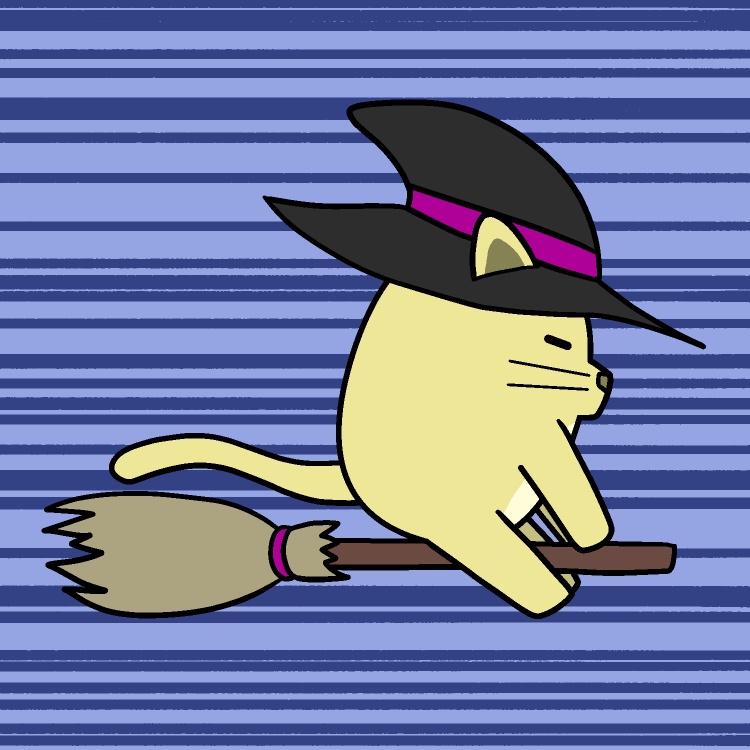 魔女ネコ飛行GIFアニメ