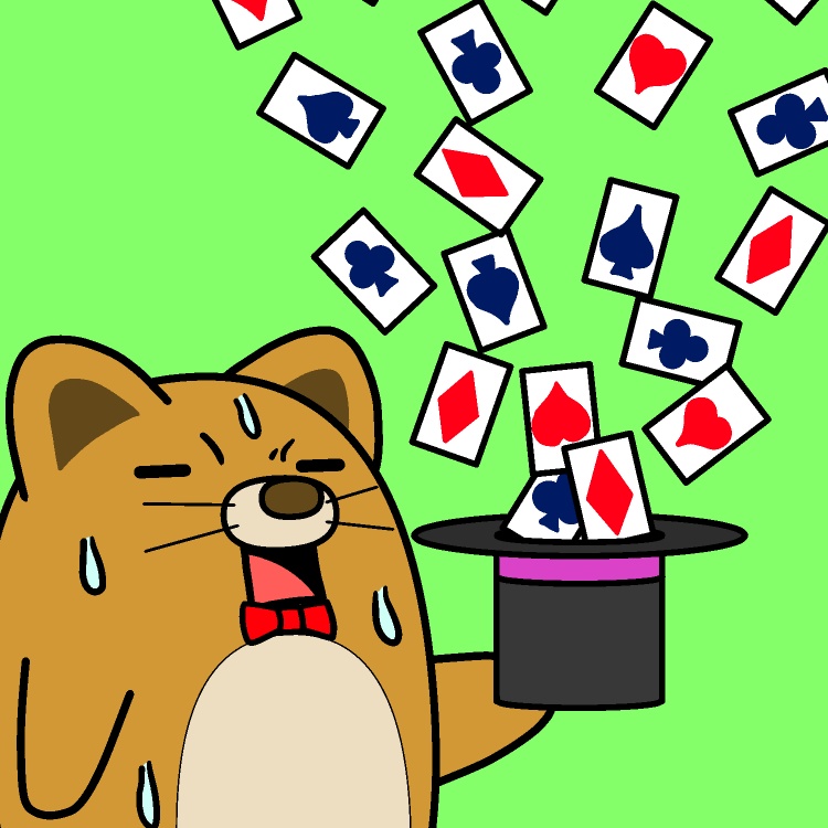 帽子からトランプ出過ぎイヌGIFアニメ