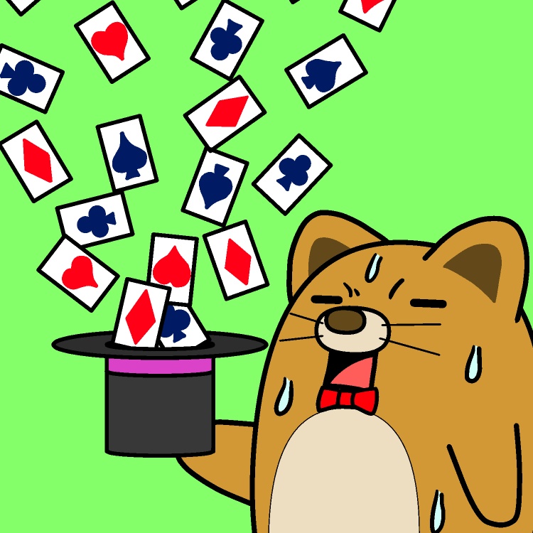 帽子からトランプ出過ぎイヌGIFアニメ