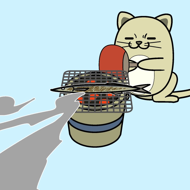 サンマ七輪焼きネコGIFアニメ