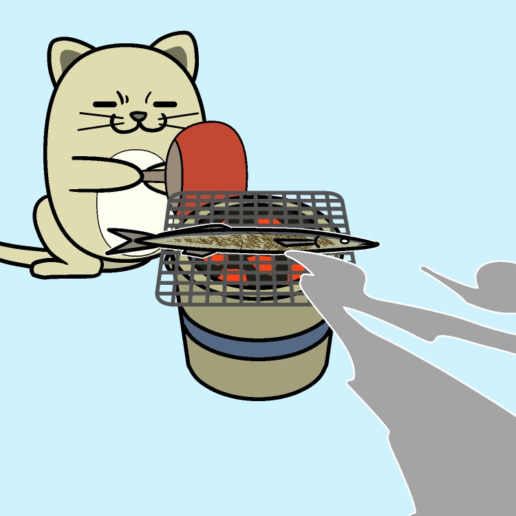 サンマ七輪焼きネコGIFアニメ