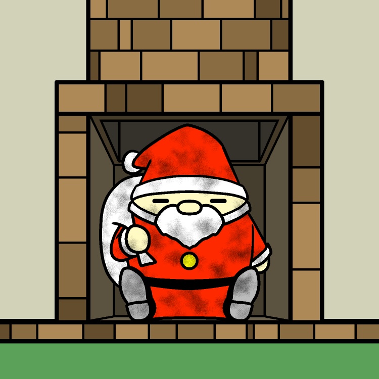 暖炉からサンタ落下GIFアニメ