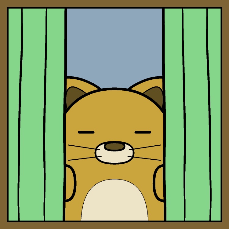 カーテン閉めるイヌGIFアニメ