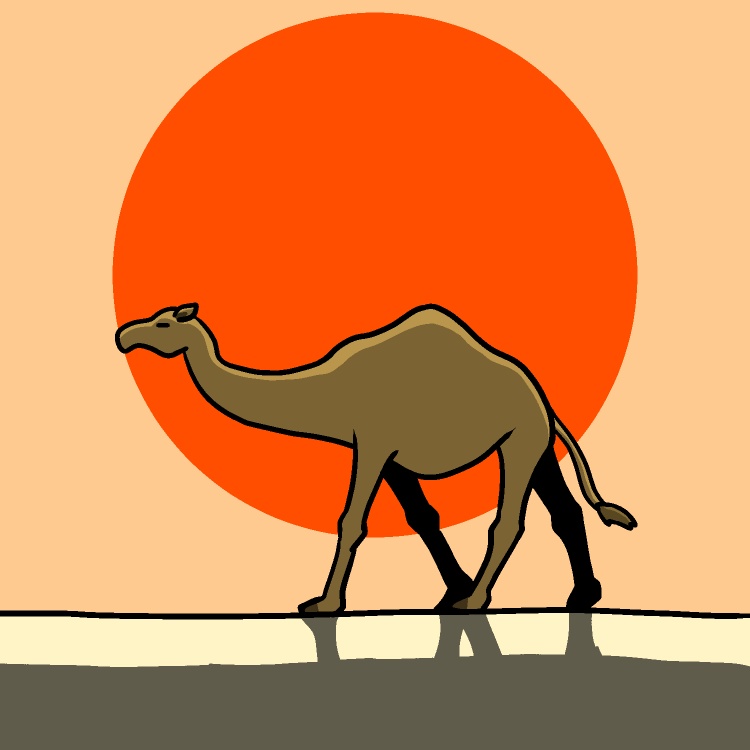 砂漠と夕日とラクダGIFアニメ