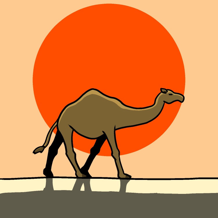 砂漠と夕日とラクダGIFアニメ