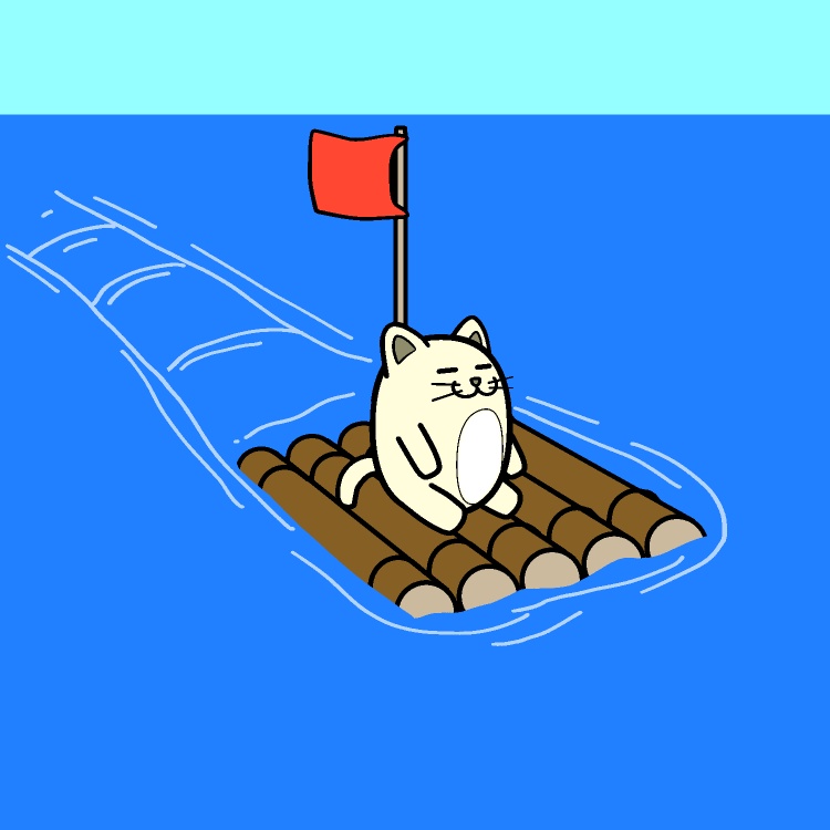 いかだで海を横断ネコGIFアニメ