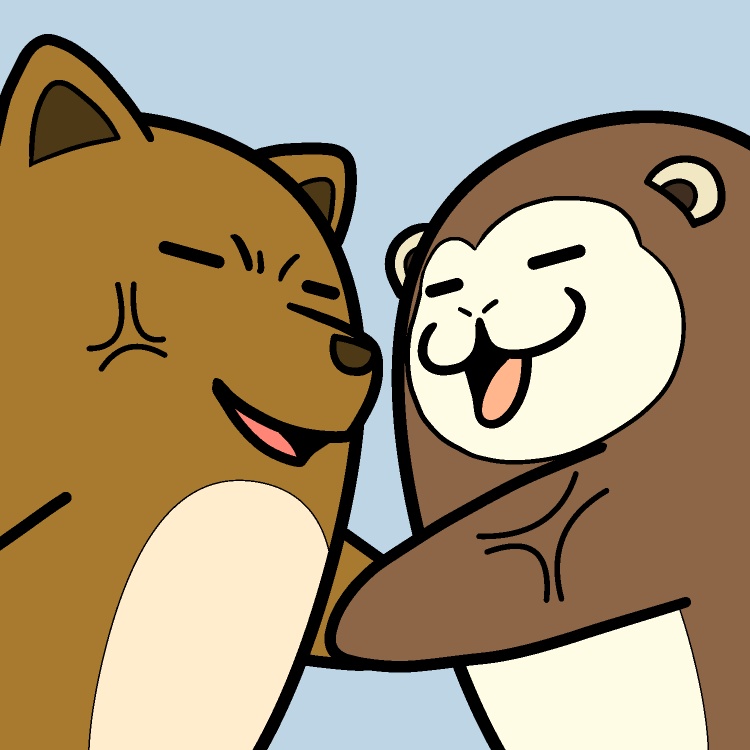 犬猿の仲の握手GIFアニメ