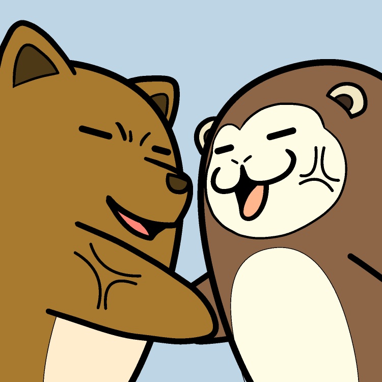 犬猿の仲の握手GIFアニメ