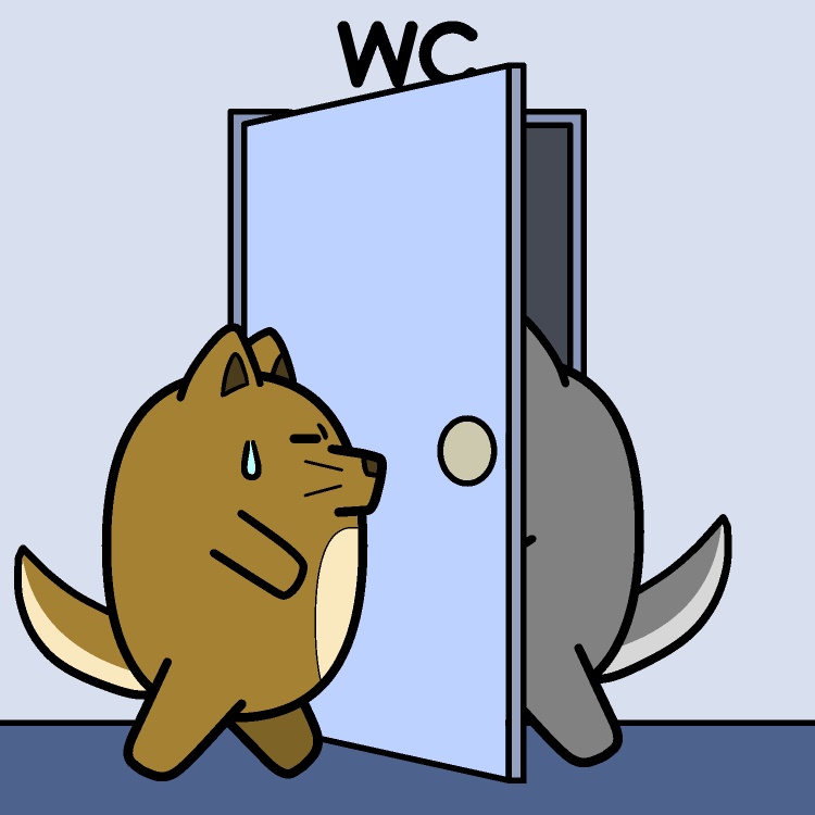 トイレ先越されるイヌGIFアニメ