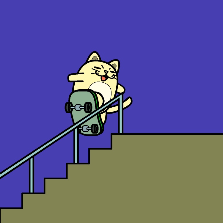 スケボー手すりスライド猫GIFアニメ
