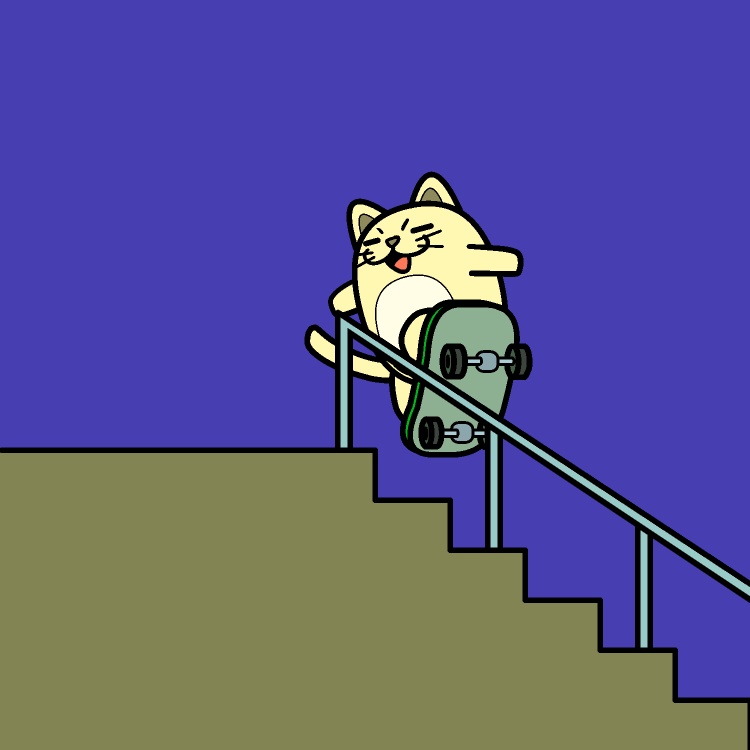 スケボー手すりスライド猫GIFアニメ