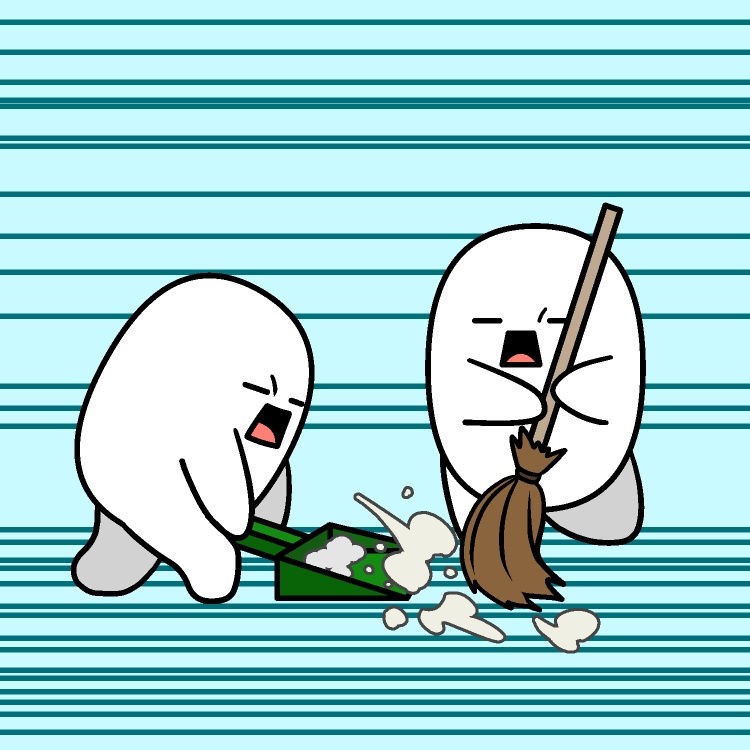 箒と塵取り高速掃除GIFアニメ