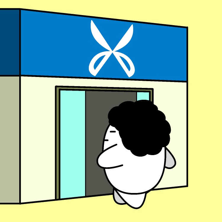 散髪屋で髪カットGIFアニメ
