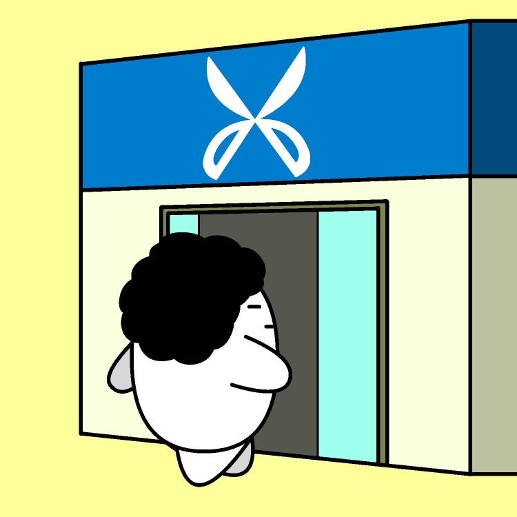 散髪屋で髪カットGIFアニメ