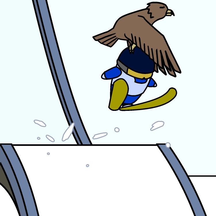 スキージャンプ鳥連れ去られGIFアニメ
