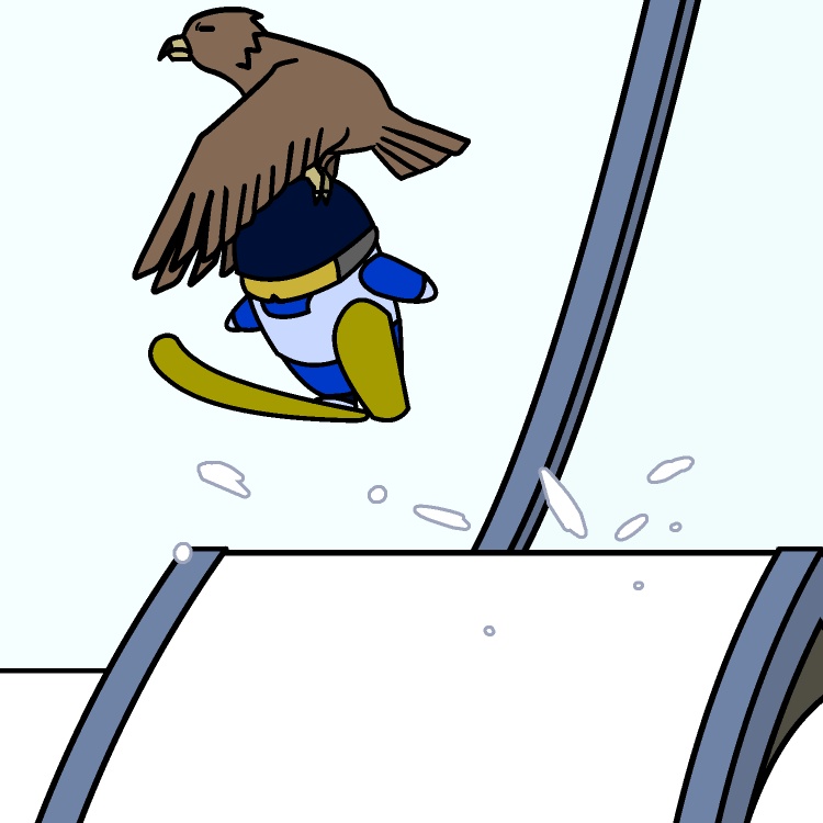 スキージャンプ鳥連れ去られGIFアニメ