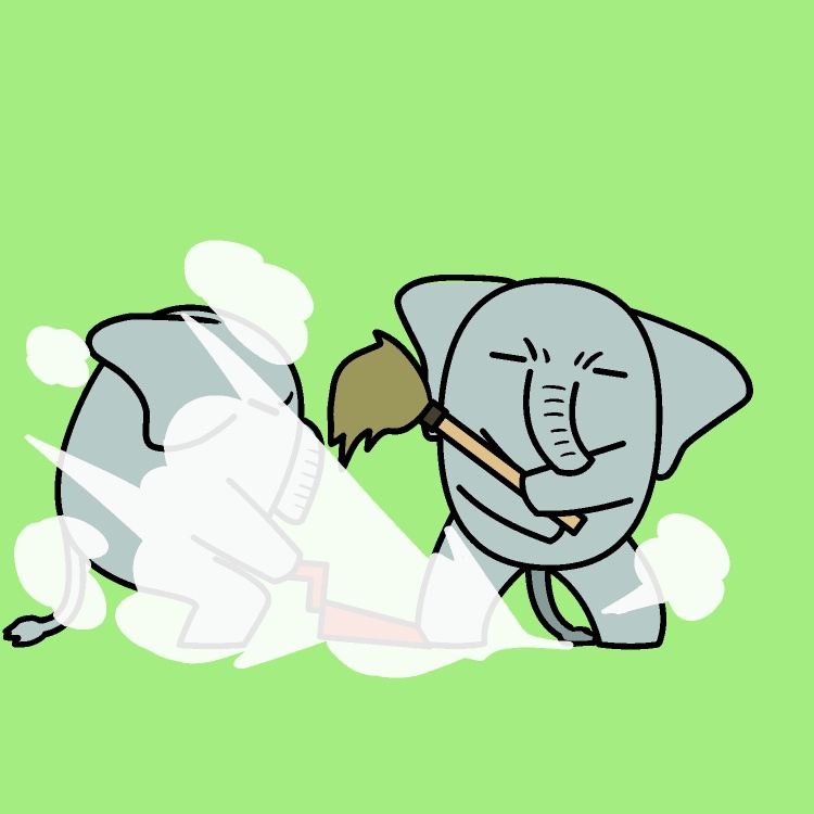 ホコリ舞い箒掃除ゾウGIFアニメ