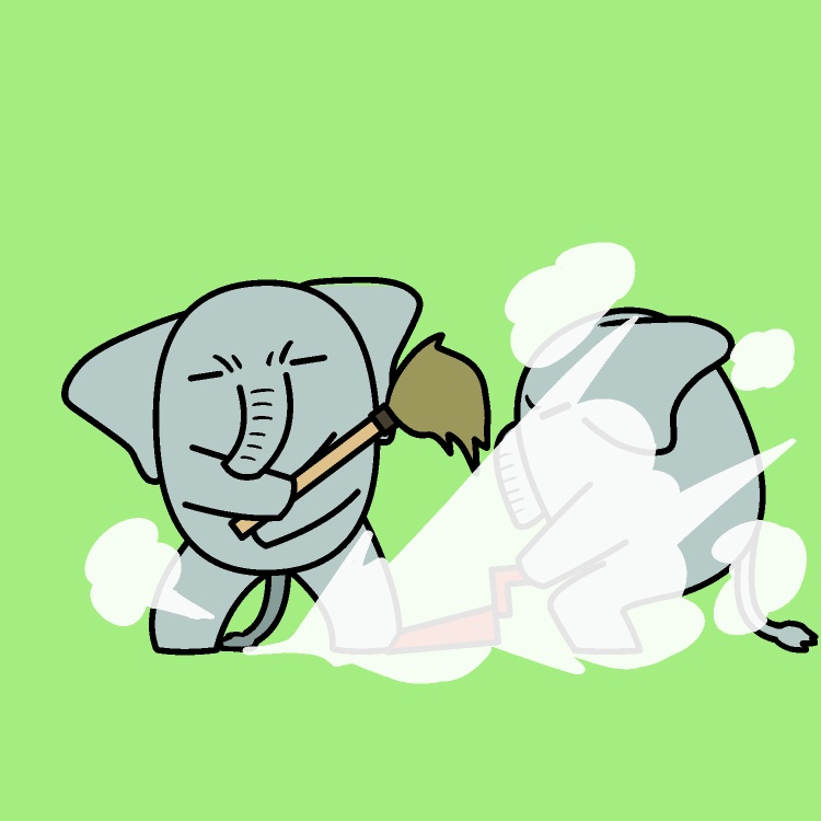 ホコリ舞い箒掃除ゾウGIFアニメ