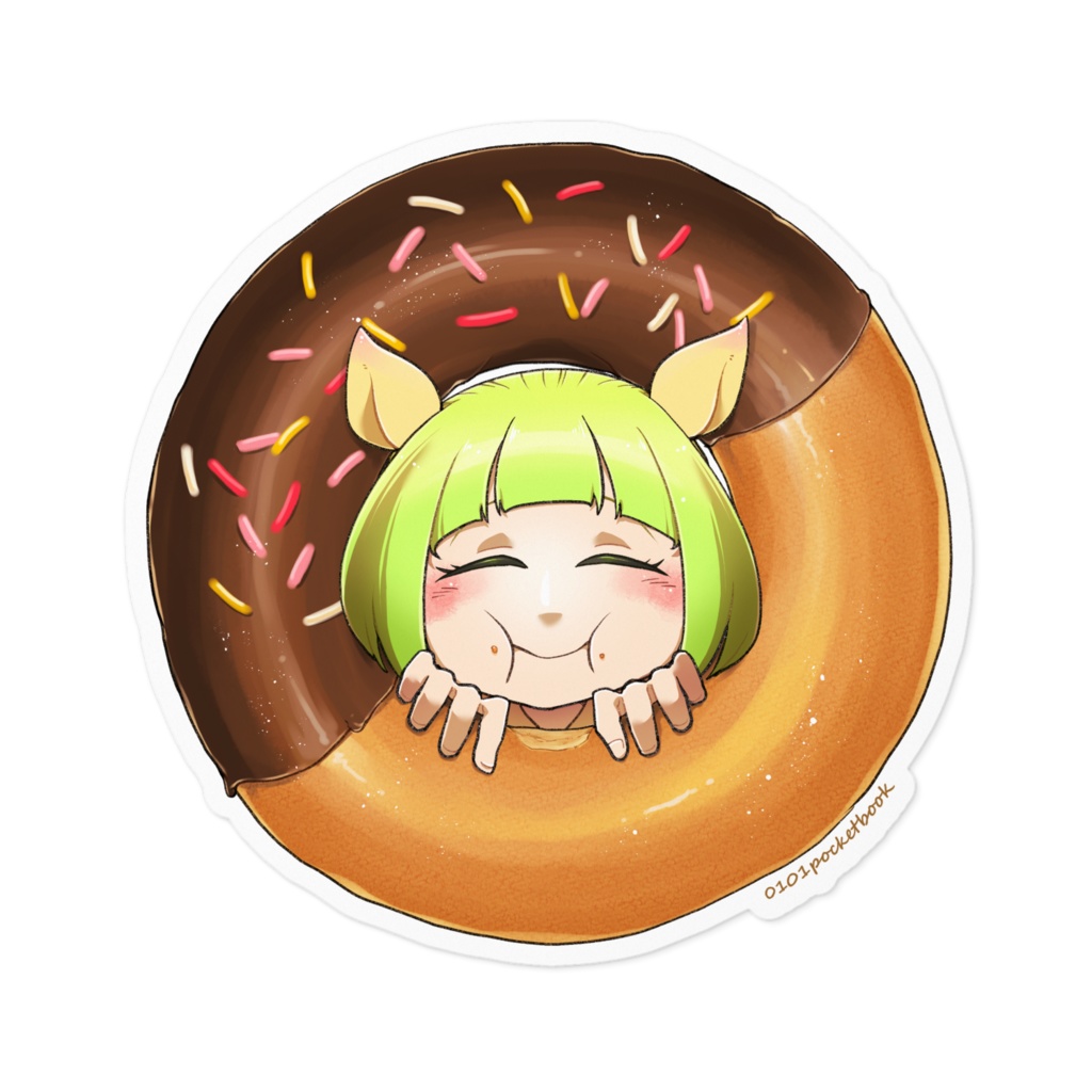 お腹いっぱいドーナツを食べるステッカー