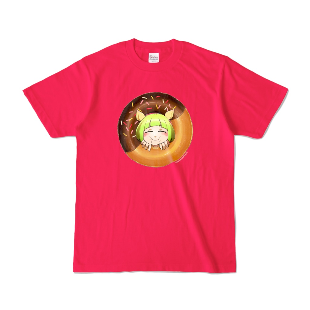 お腹いっぱいドーナツを食べるTシャツ(ホットピンク)