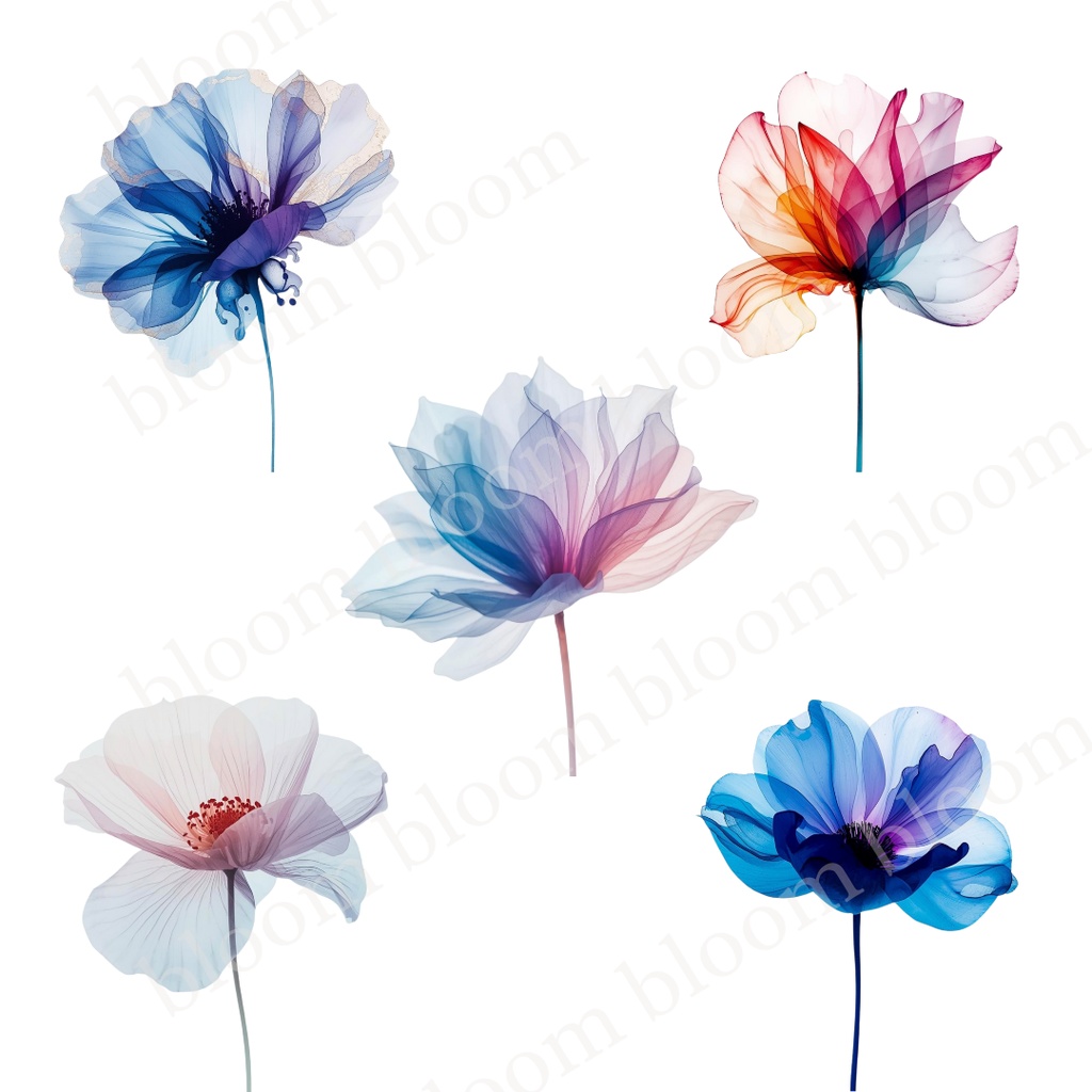 幻想的*アルコールインクアート風の花のクリップアート30点|背景透過PNG形式