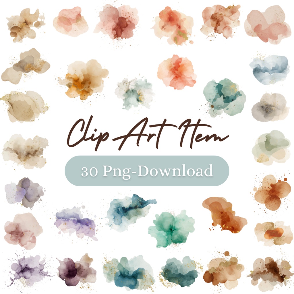 アルコールインク風 抽象ワンポイント素材 30点|背景透過PNG形式