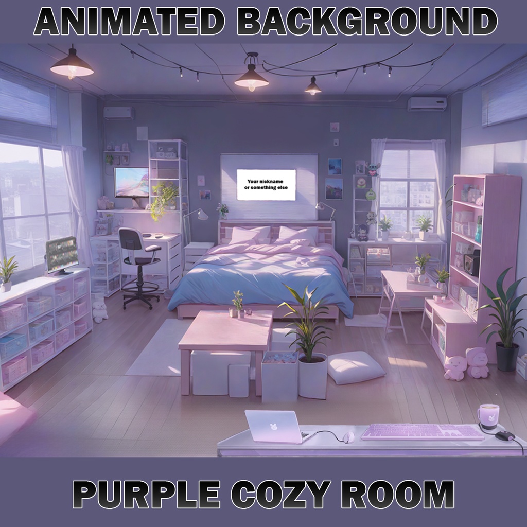 ANIMATED VTUBER BACKGROUND WITH MEMES, purple room, stream background, looped background, dreamy cozy room, aesthetic room, overlay