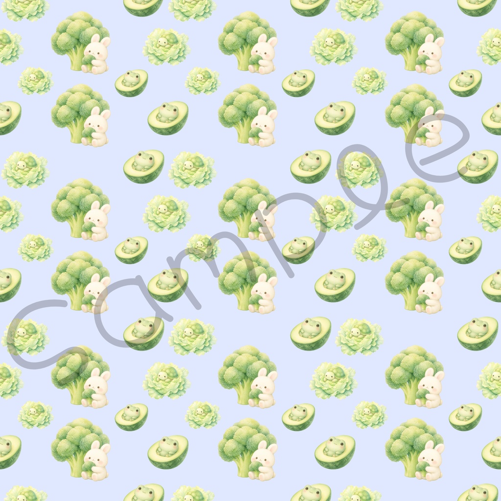 動物×野菜デジタルペーパー|もこもこブロッコリー×うさぎ、アボカド×かえるの隠れんぼ柄 5色セット