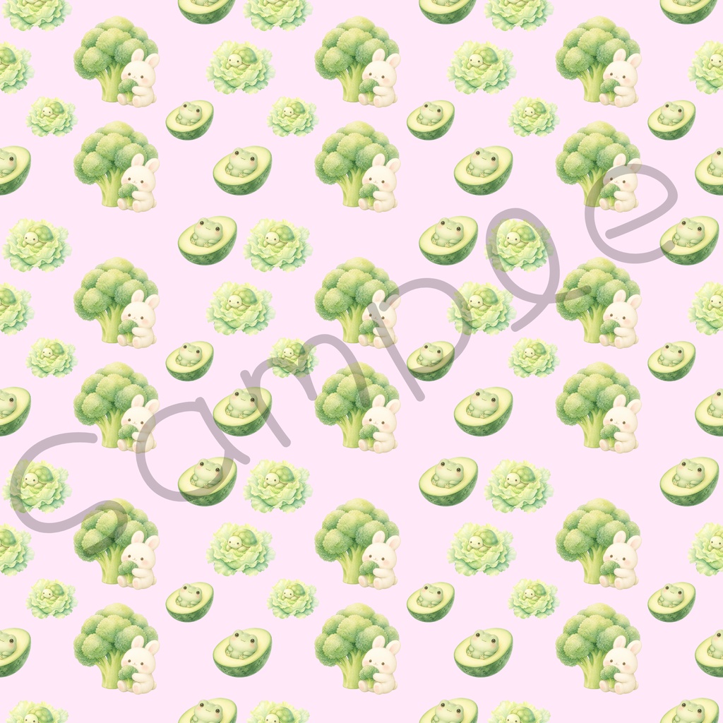 動物×野菜デジタルペーパー|もこもこブロッコリー×うさぎ、アボカド×かえるの隠れんぼ柄 【単色販売】