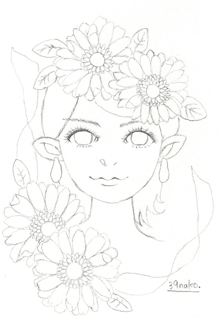 人物とガーベラ　フリー線画