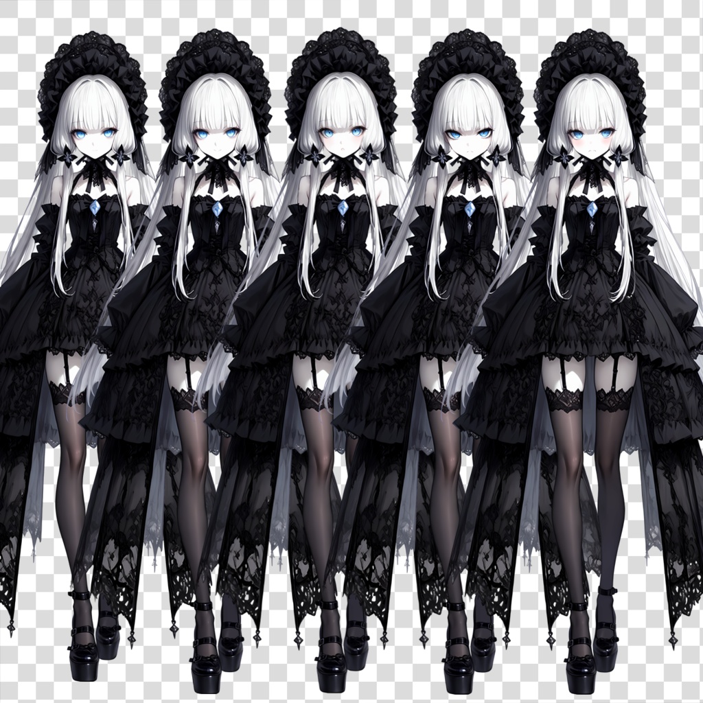 【TRPG向け立ち絵素材】ゴシック少女・表情差分5種(透過PNG)