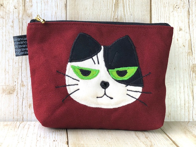 【BIG SALE!!】緑の目をした二毛猫ポーチ