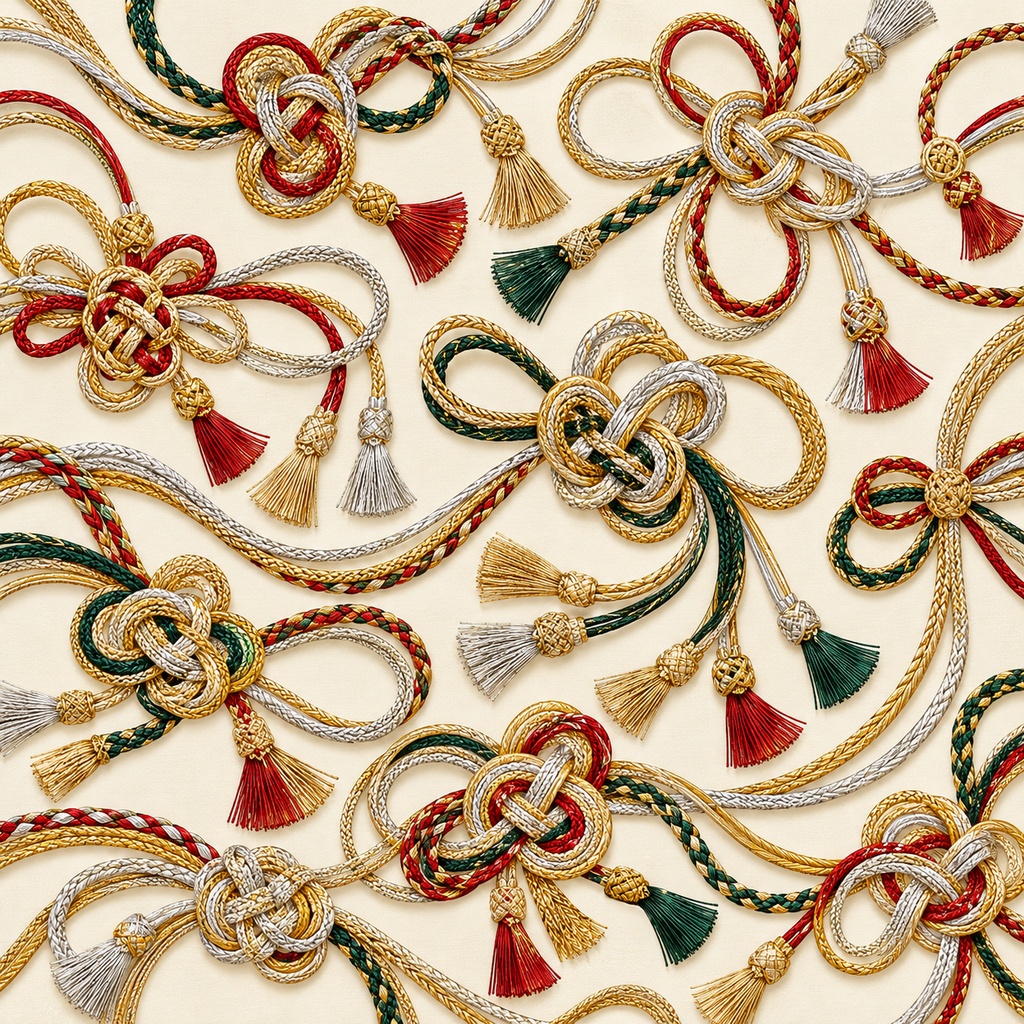Japanese Christmas Digital Paper – Obijime Cord Patterns | 4 Designs, 24 Sheets / クリスマス和柄デジタルペーパー|帯紐4種類・24枚セット