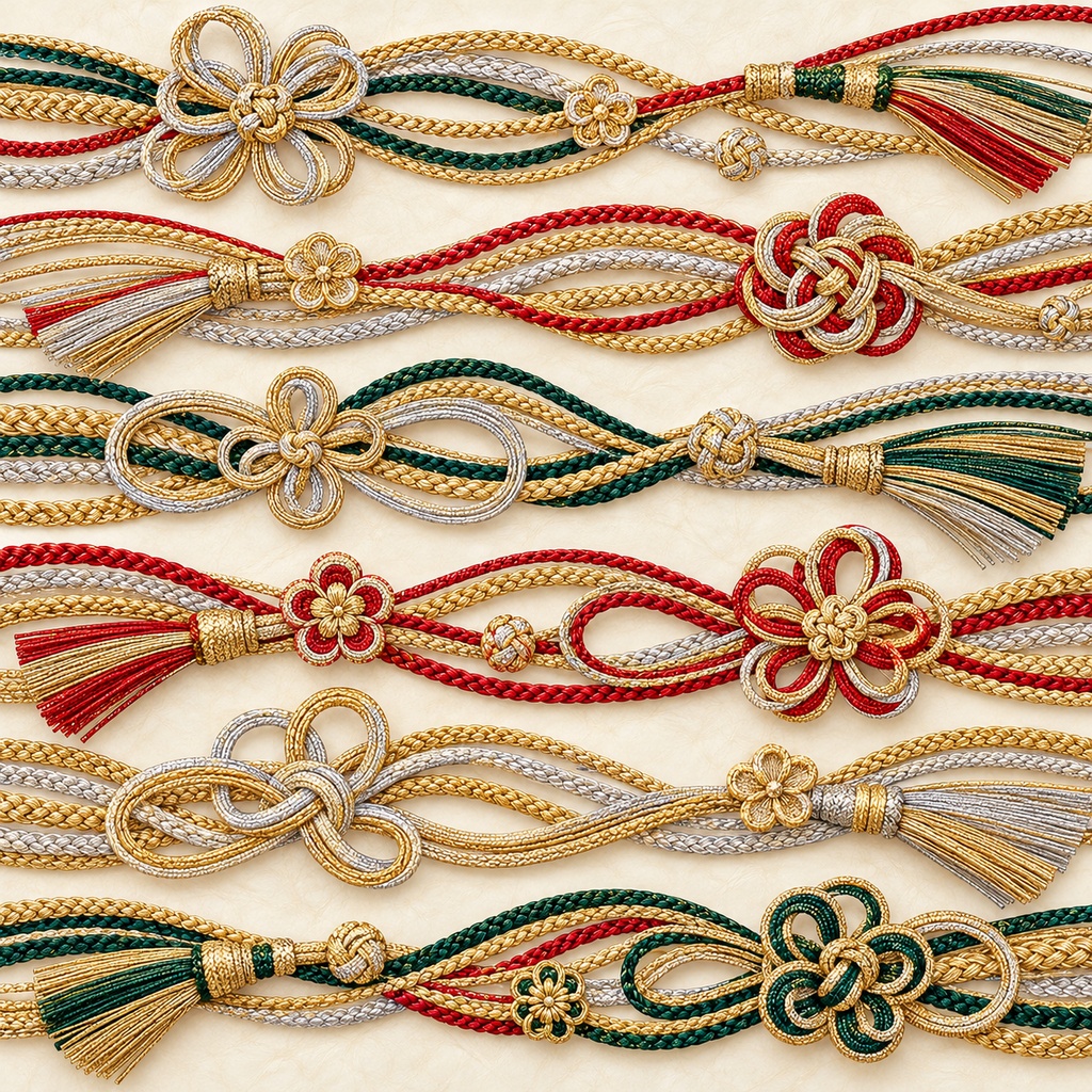 Japanese Christmas Digital Paper – Obijime Cord Patterns | 4 Designs, 24 Sheets / クリスマス和柄デジタルペーパー|帯紐4種類・24枚セット