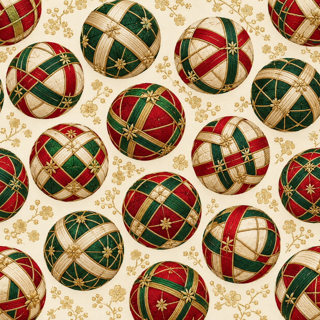 Japanese Christmas Digital Paper – Temari Ball Patterns | 4 Designs, 24 Sheets / クリスマス和柄デジタルペーパー|手毬4種類・24枚セット