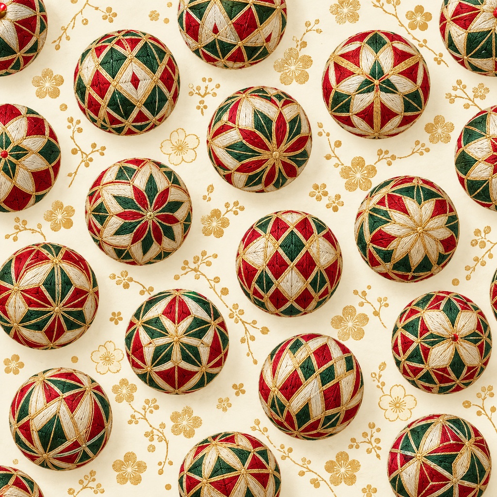 Japanese Christmas Digital Paper – Temari Ball Patterns | 4 Designs, 24 Sheets / クリスマス和柄デジタルペーパー|手毬4種類・24枚セット