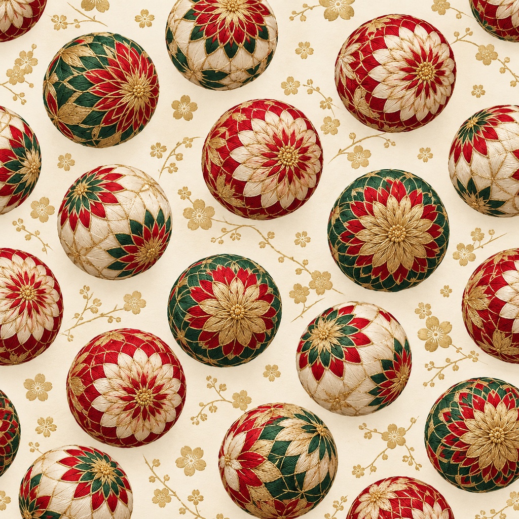 Japanese Christmas Digital Paper – Temari Ball Patterns | 4 Designs, 24 Sheets / クリスマス和柄デジタルペーパー|手毬4種類・24枚セット