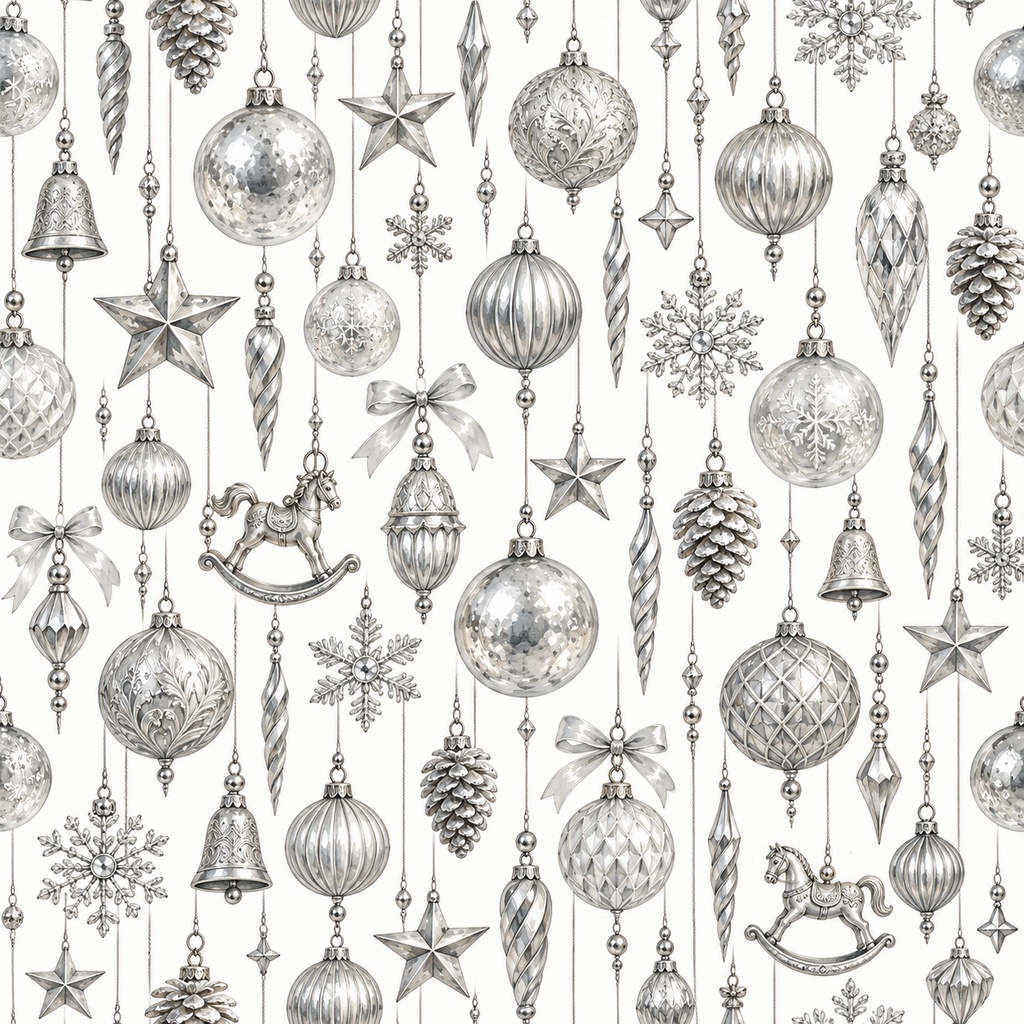 Christmas Ornament Digital Paper – 4 Designs, 24 Sheets / クリスマスオーナメント柄 デジタルペーパー 4柄・24枚セット