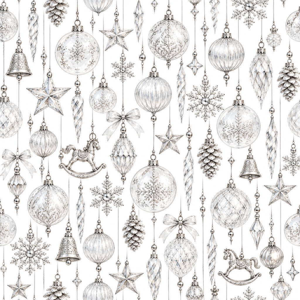 Christmas Ornament Digital Paper – 4 Designs, 24 Sheets / クリスマスオーナメント柄 デジタルペーパー 4柄・24枚セット