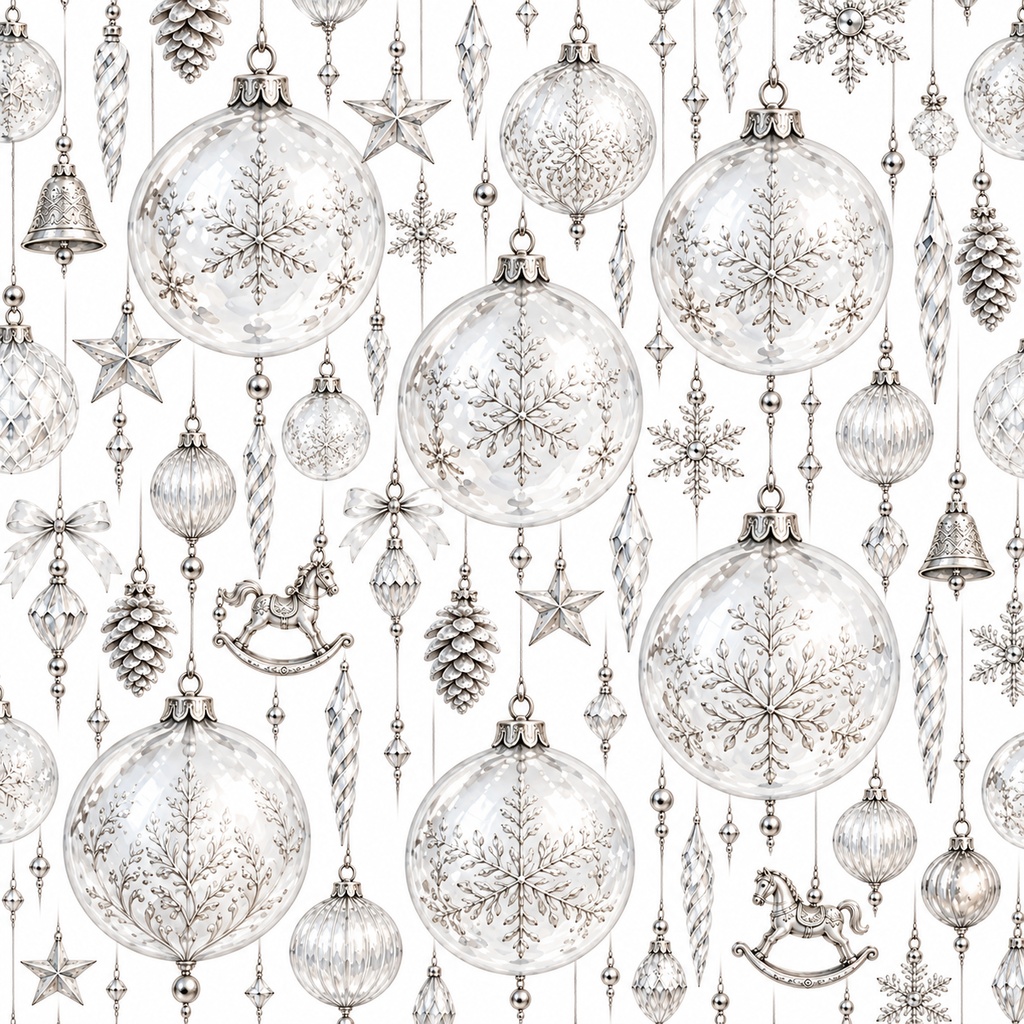 Christmas Ornament Digital Paper – 4 Designs, 24 Sheets / クリスマスオーナメント柄 デジタルペーパー 4柄・24枚セット